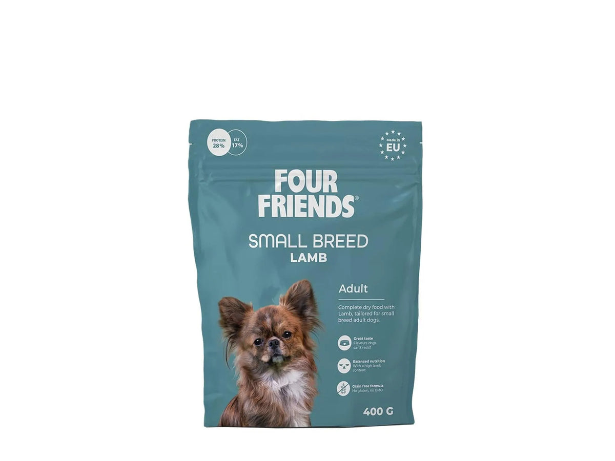 Four Friends Small Breed Adult Lamb – kornfritt tørrfôr til aktive små hunder 400 g