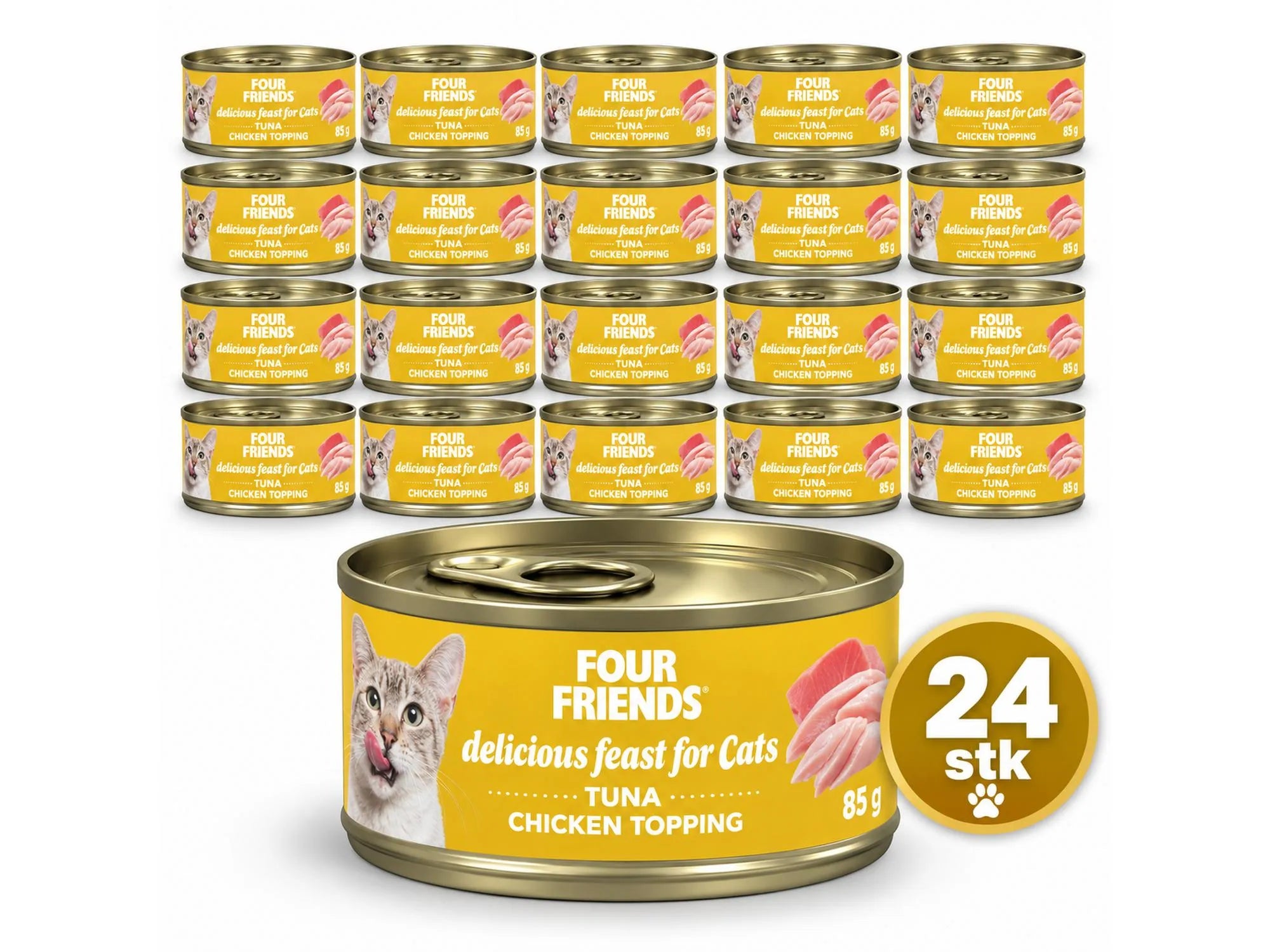 Four Friends Tuna & Chicken 24-pakk – våtfôr til katt med tunfisk og kylling 24 × 85 g