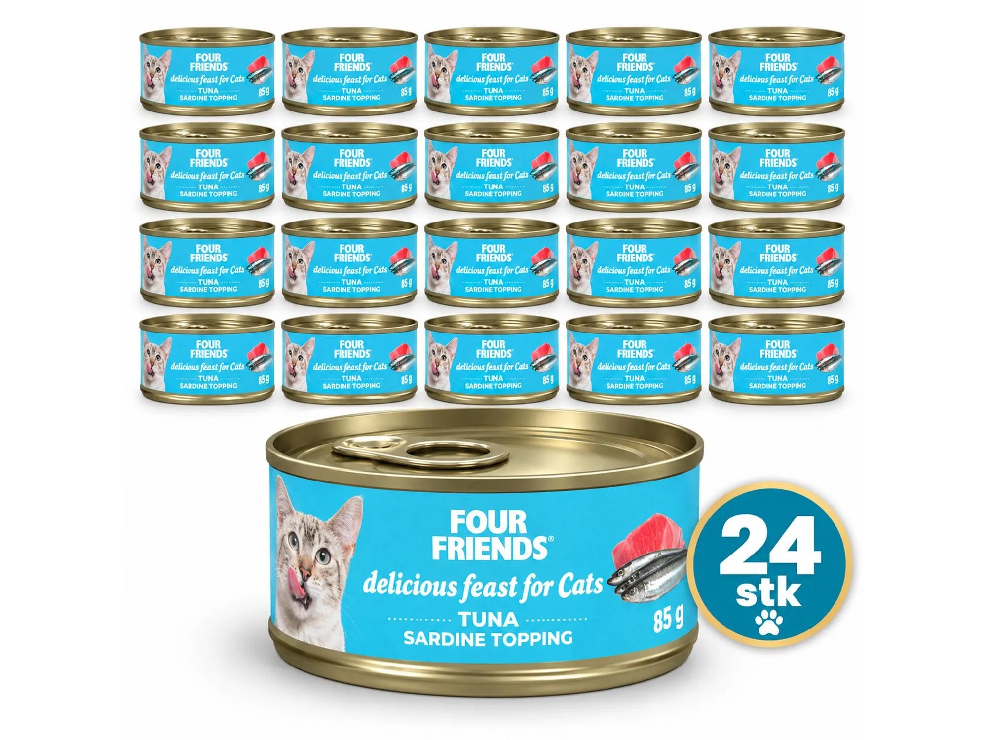 Four Friends Tuna & Sardine 24-pakk – våtfôr til katt med tunfisk og sardin 24 × 85 g