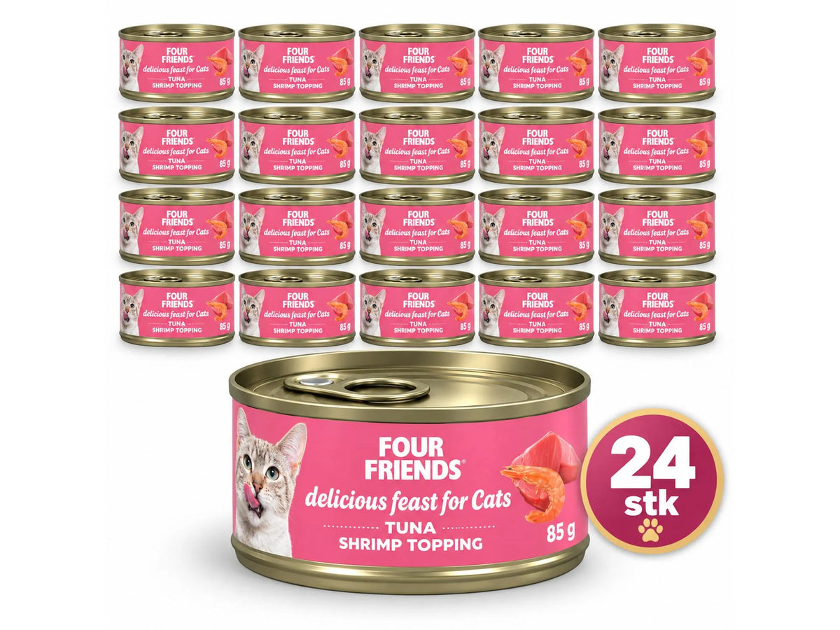 Four Friends Tuna & Shrimp 24-pakk – våtfôr til katt med tunfisk og reker 24 × 85 g