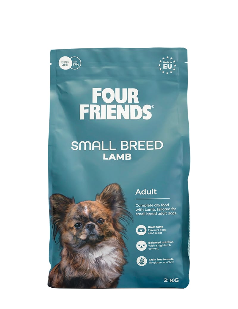 Four Friends Small Breed Adult Lamb – kornfritt tørrfôr til aktive små hunder 2 kg