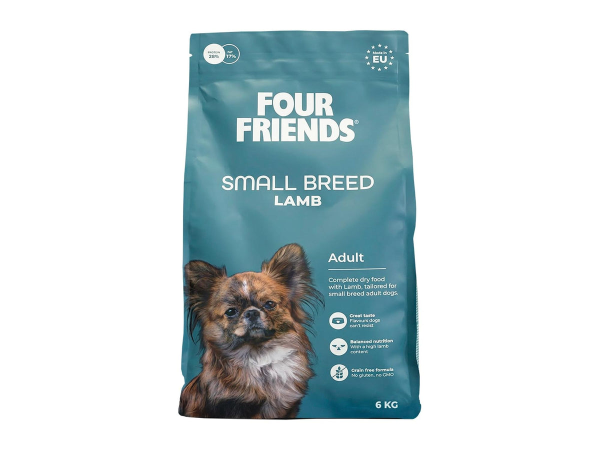 Four Friends Small Breed Adult Lamb – kornfritt tørrfôr til aktive små hunder 6 kg