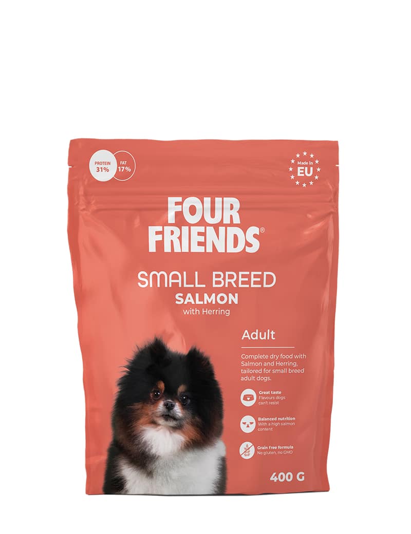 Four Friends Small Breed Salmon – kornfritt tørrfôr med laks til små hunder 400 g