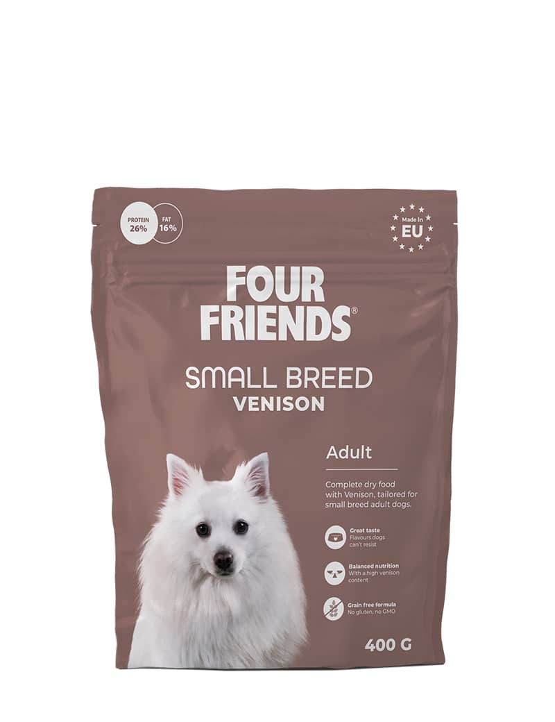 Four Friends Small Breed Venison – kornfritt tørrfôr med hjort til sensitive små hunder 400 g