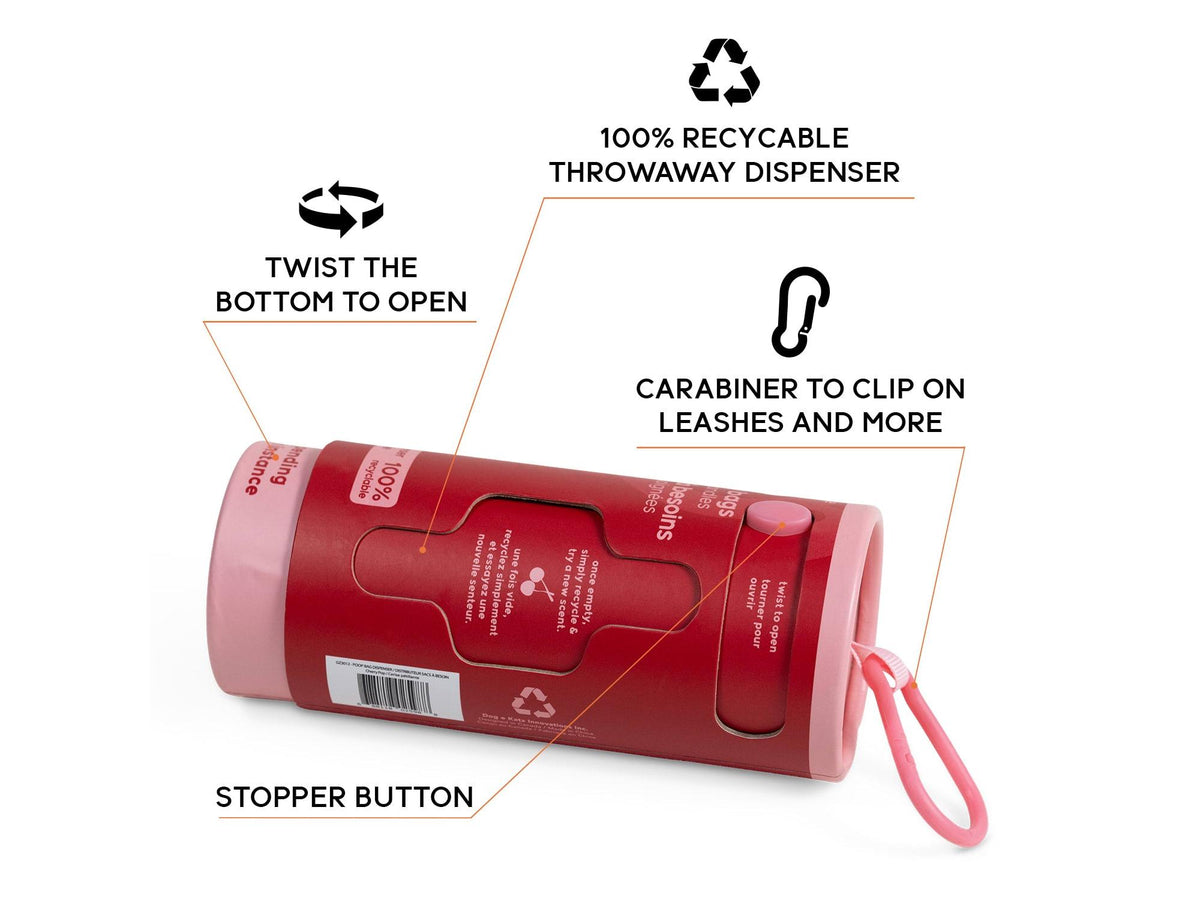 Goo-eez Throwaways hundeposer med dispenser – Cherry Pop