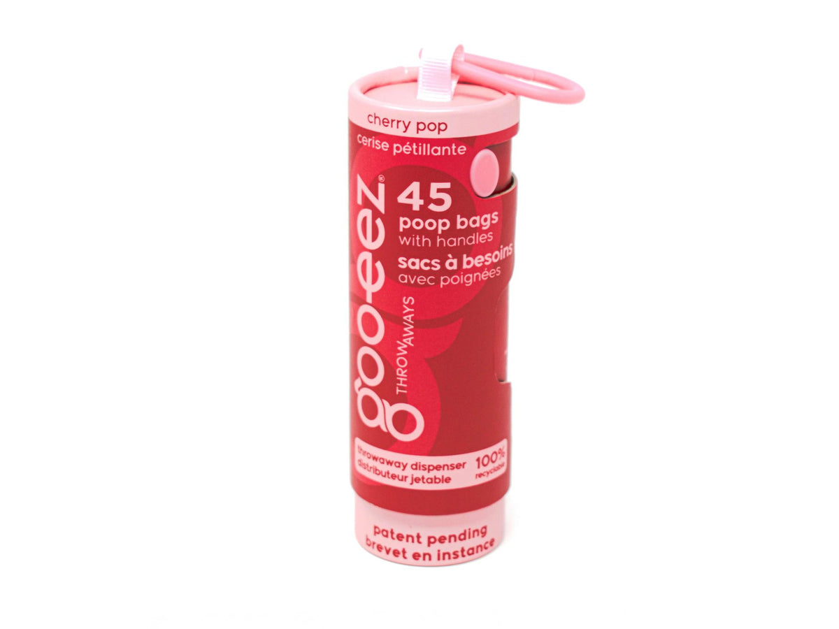 Goo-eez Throwaways hundeposer med dispenser – Cherry Pop
