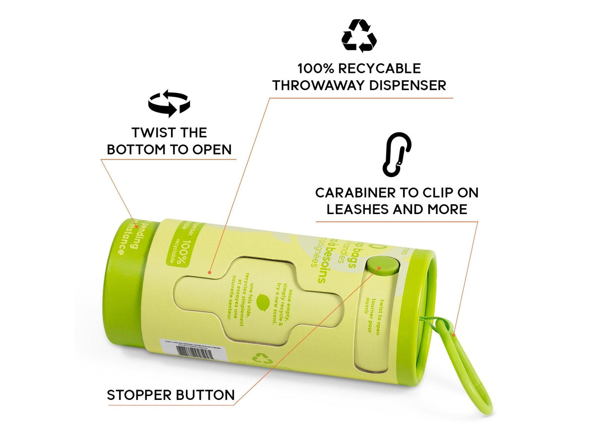 Goo-eez Throwaways hundeposer med dispenser – Citrus Burst