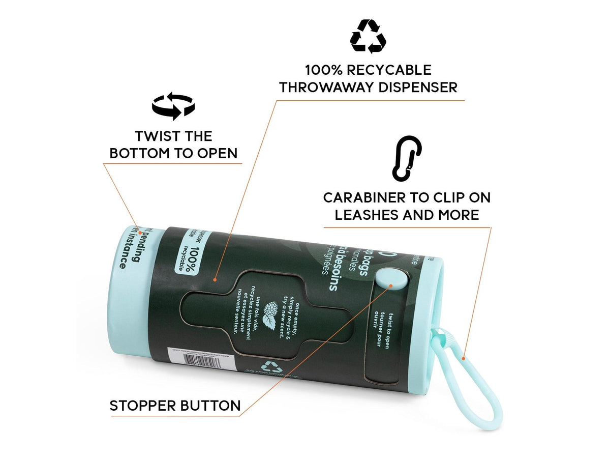 Goo-eez Throwaways hundeposer med dispenser – Minted Pine