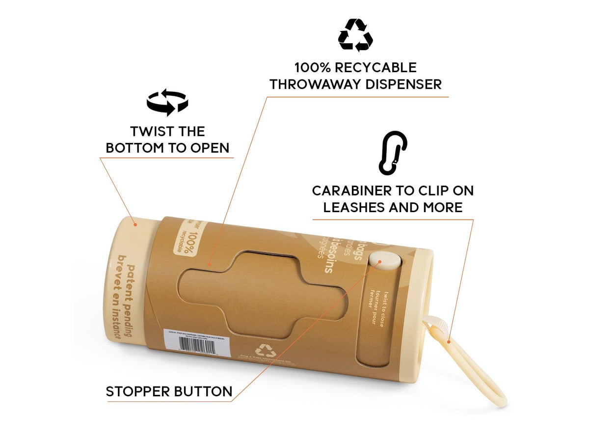 Goo-eez Throwaways hundeposer med dispenser – Moka Latte