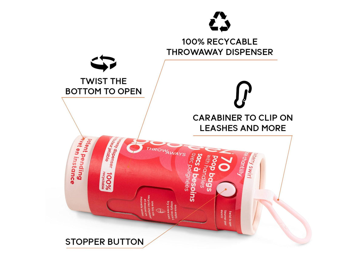 Goo-eez Throwaways hundeposer med dispenser – Strawberry Swirl