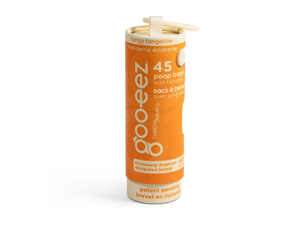 Goo-eez Throwaways hundeposer med dispenser – Tangy Tangerine