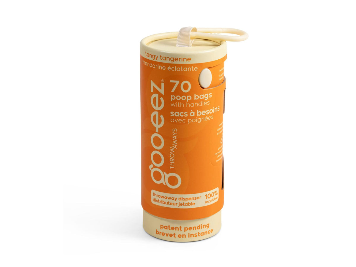 Goo-eez Throwaways hundeposer med dispenser – Tangy Tangerine