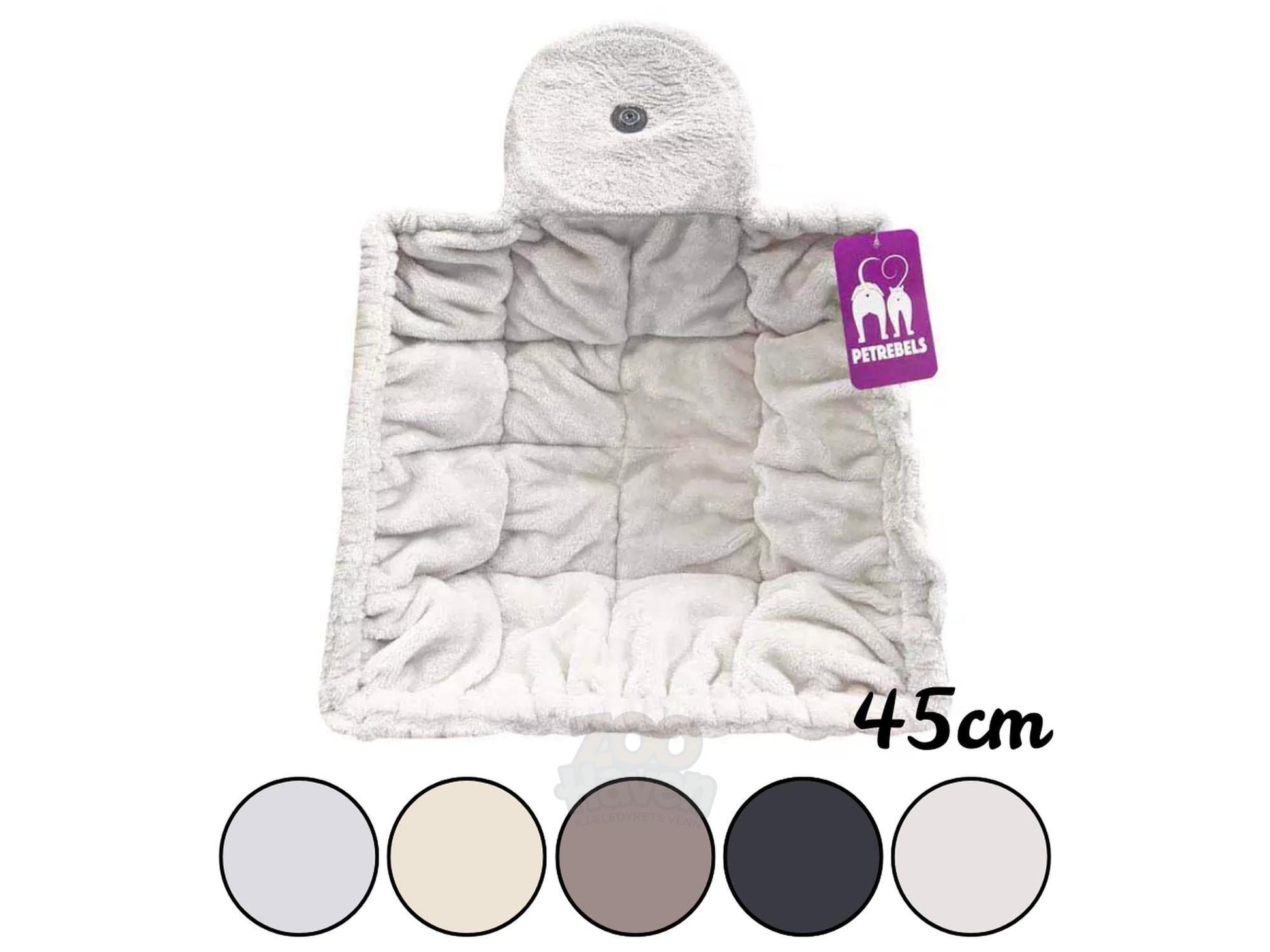 Grå, kvadratisk, vaskbar Hammock Sleeper ZIP Square XL 45cm for store katter, med mykt, quiltet stoff.