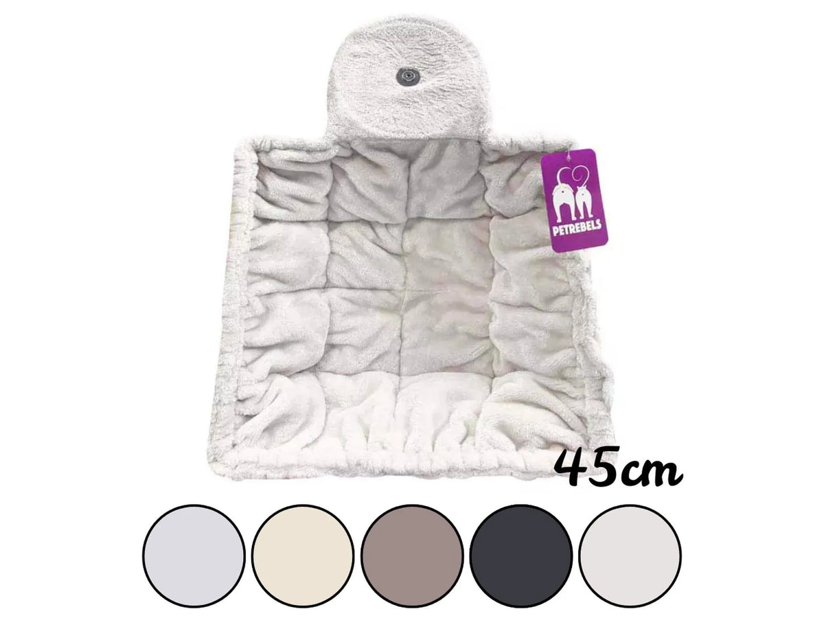 Grå, kvadratisk, vaskbar Hammock Sleeper ZIP Square XL 45cm for store katter, med mykt, quiltet stoff.