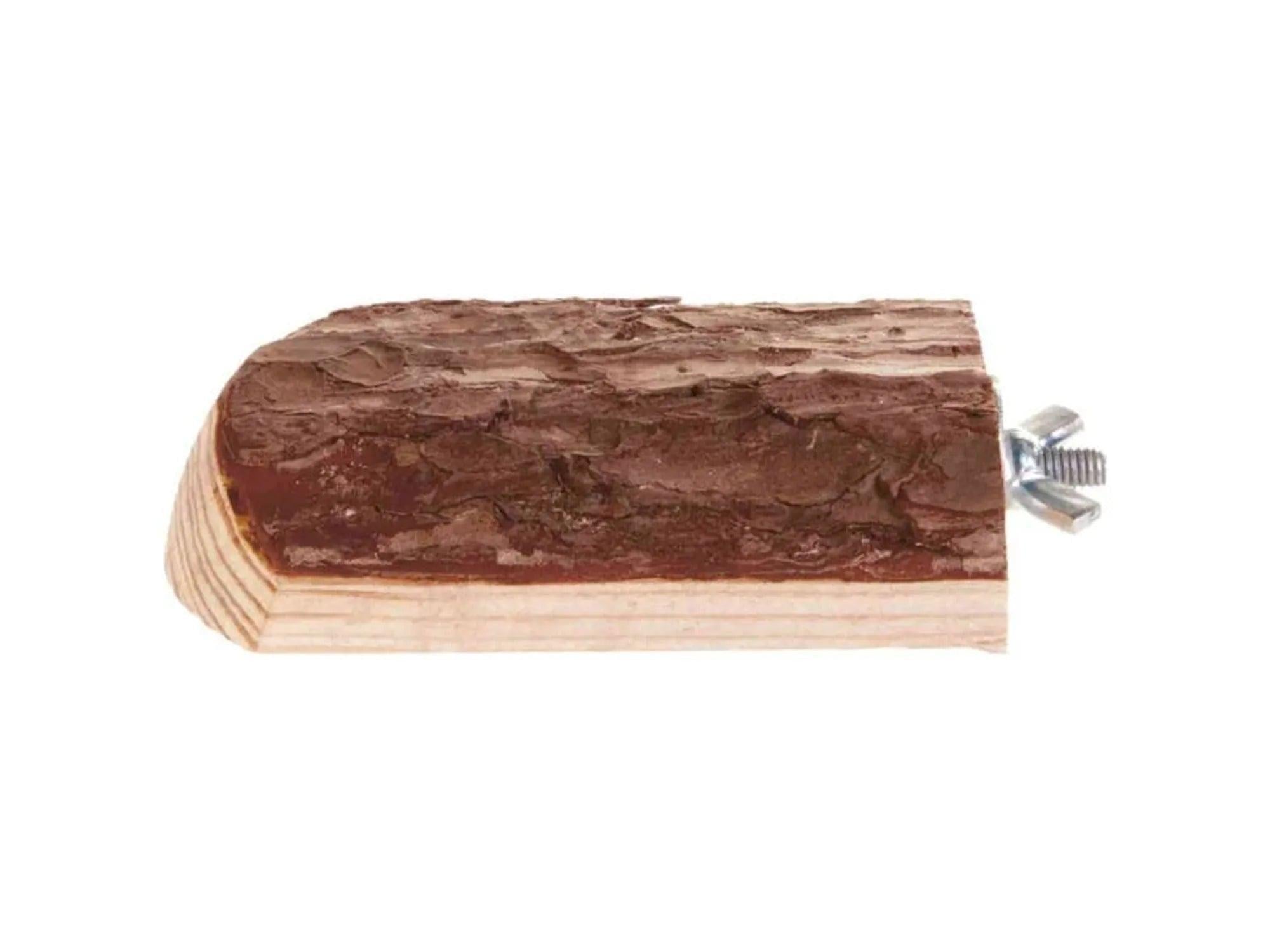 Naturlig bartre hamsterleke med bark, buet ende og skruefeste for bur.