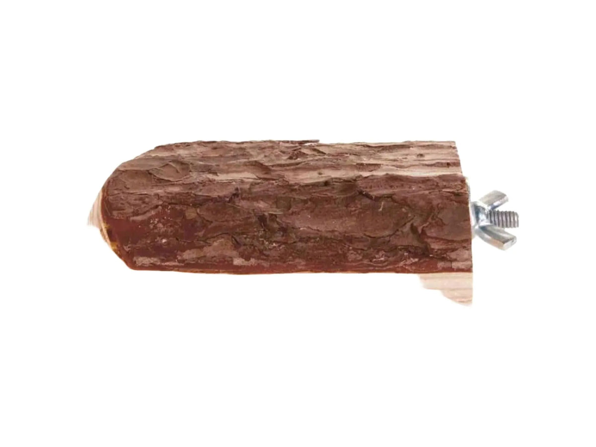 Naturlig bartre hamsterleke med bark, buet ende og skruefeste for bur.