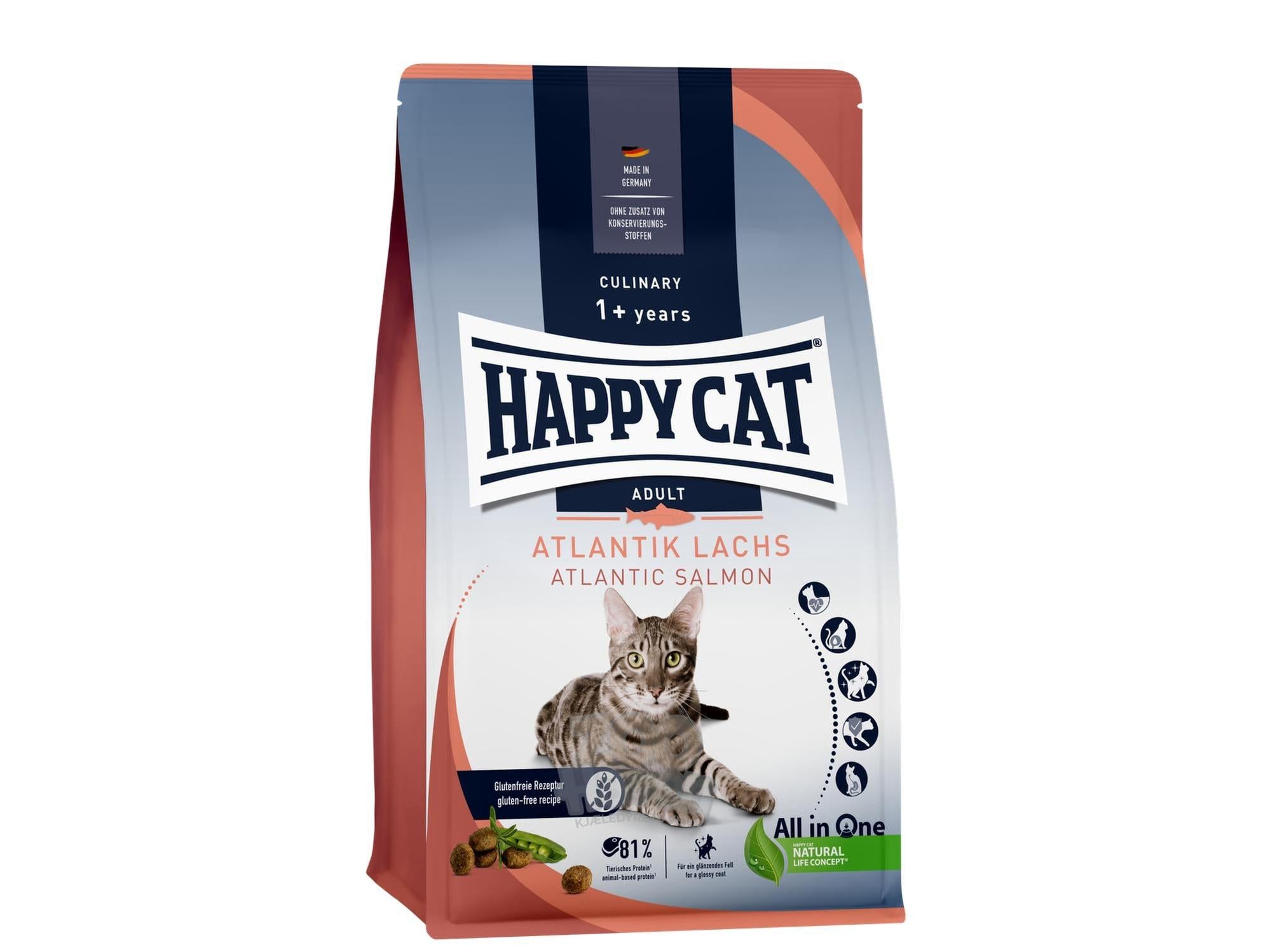 Happy Cat Culinary Adult Atlantik-Laks 1,3kg, 4kg & 10kg – Kattemat med Laks for Voksne og Aktive Katter