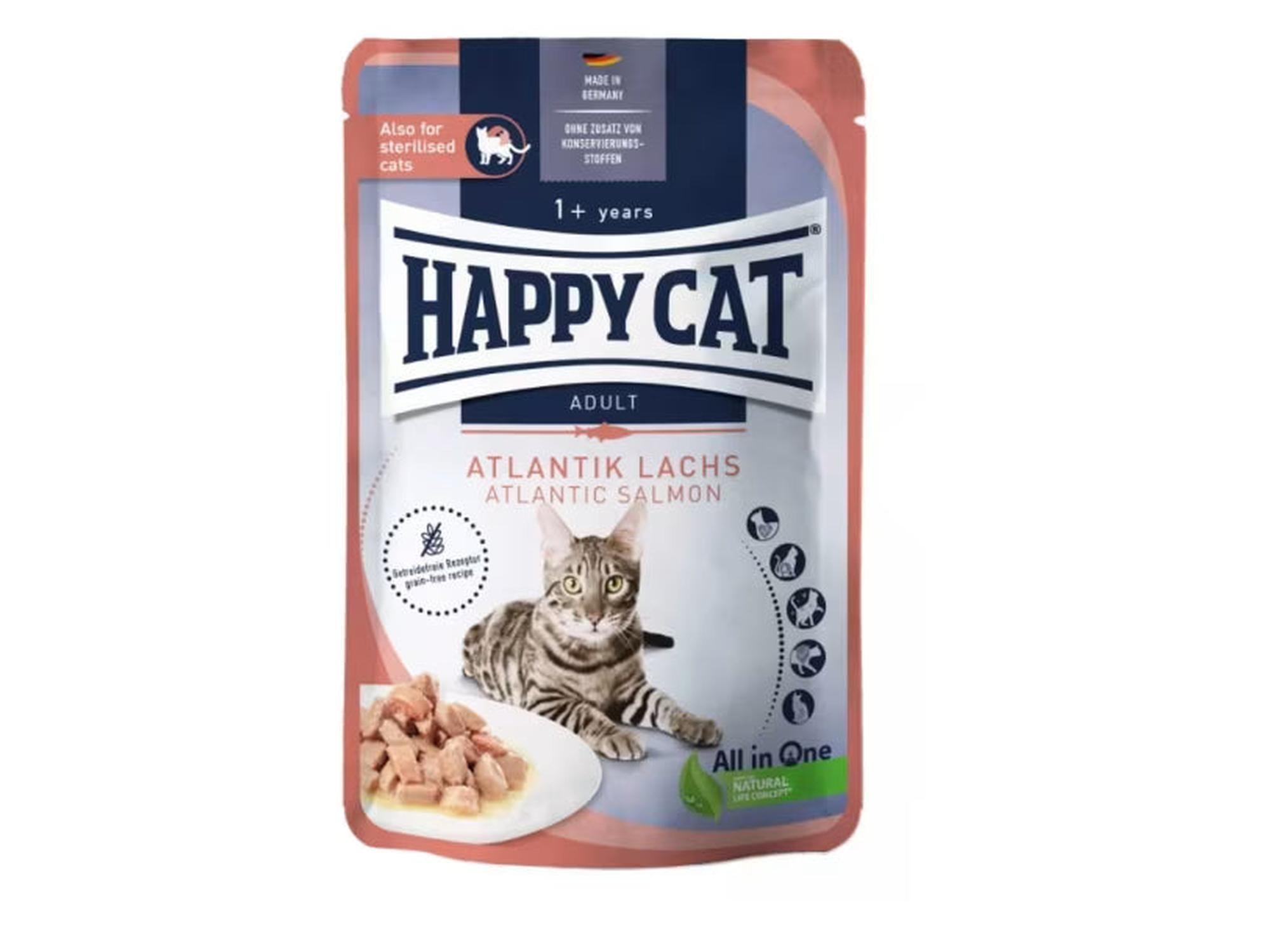 Happy Cat Culinary Adult våtfôr med atlantisk laks, 85g porsjonspose for voksne katter.