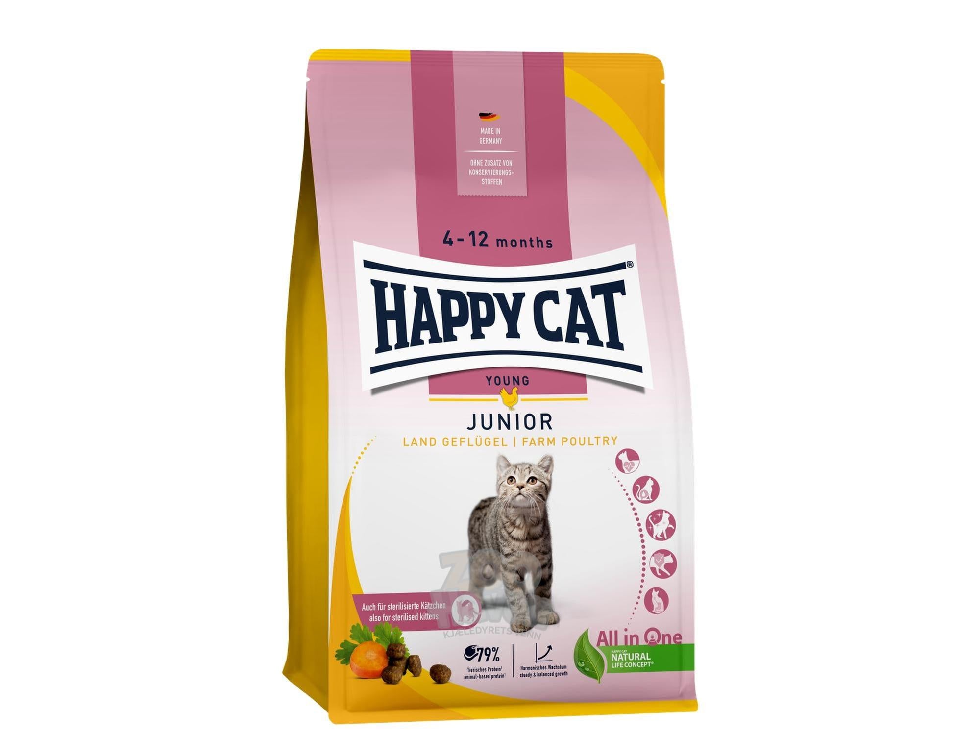Happy Cat Junior Fugl 1,3kg, 4kg & 10kg – Kattemat for Unge Katter fra 4 til 12 Måneder