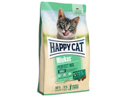 Happy Cat Minkas Perfect Mix tørrfôr for voksne katter, 1,5kg pose med bilde av en katt og grønt toppfelt.