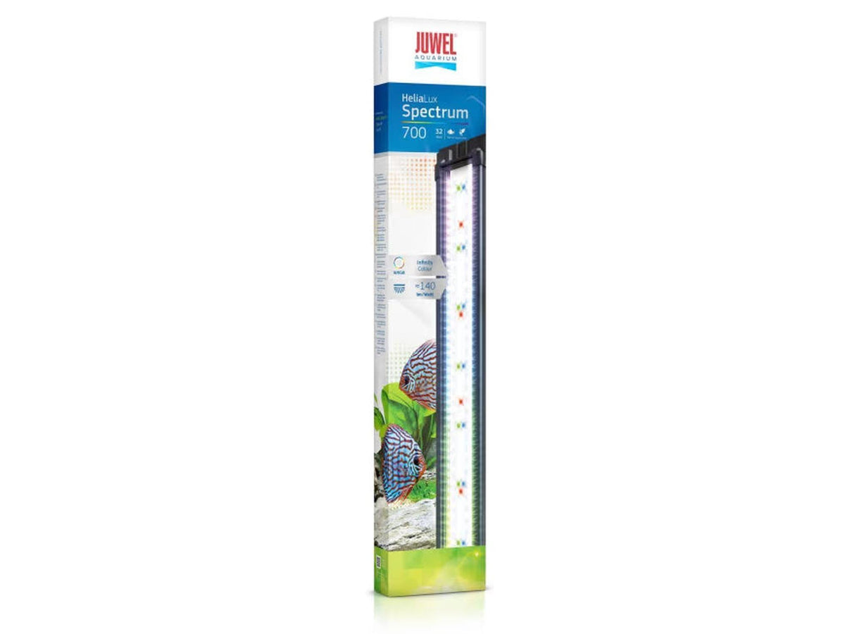 Juwel HeliaLux Spectrum 700 LED-armatur i emballasje, med fargerike lysdioder.