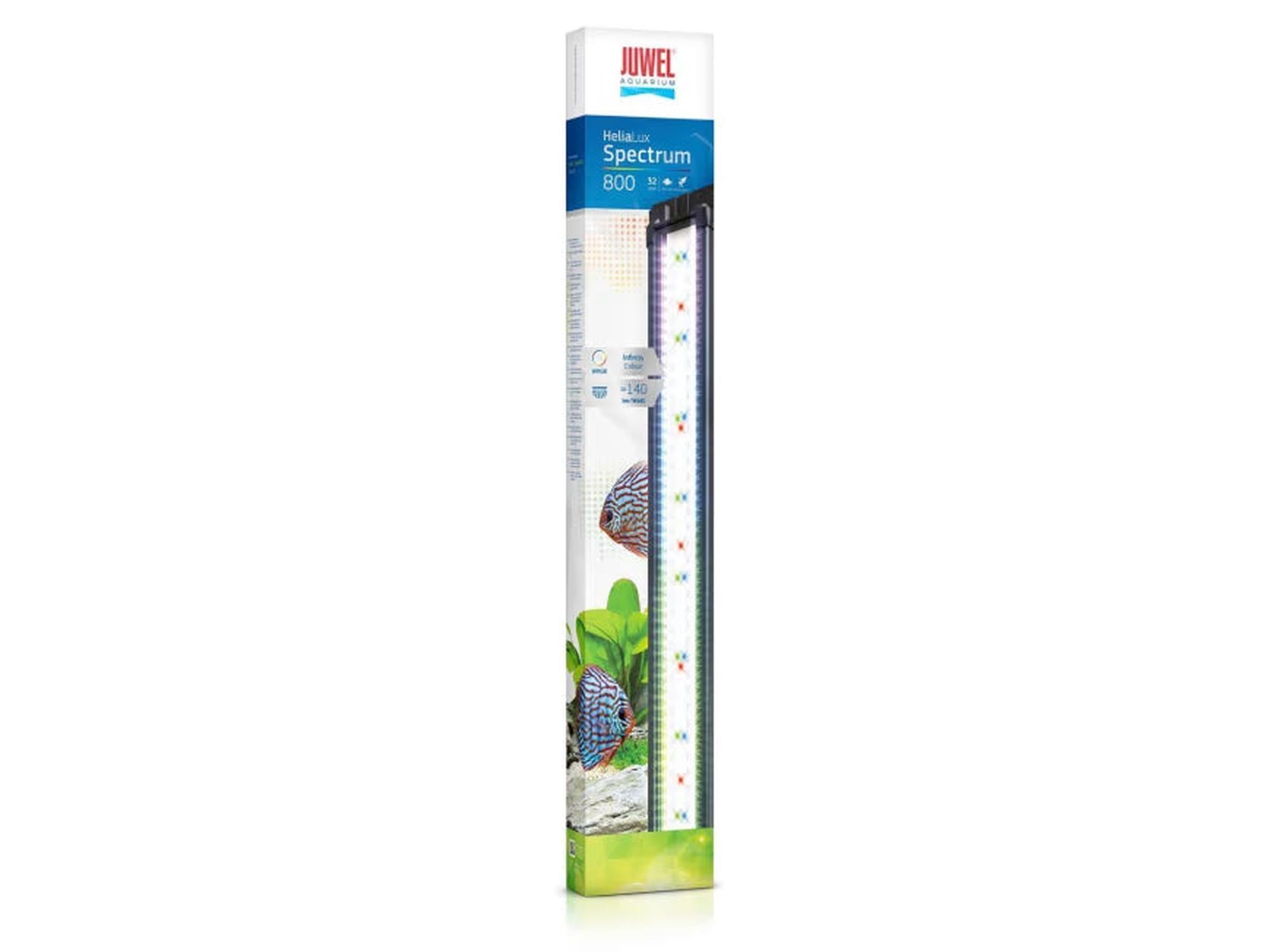 Juwel HeliaLux Spectrum 800 LED-armatur i eske, med fisk og planter.