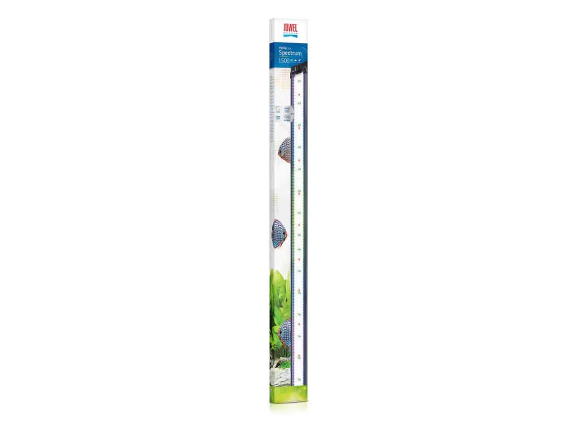 Juwel HeliaLux Spectrum LED-armatur i emballasje, viser slank design og fargerikt lys.