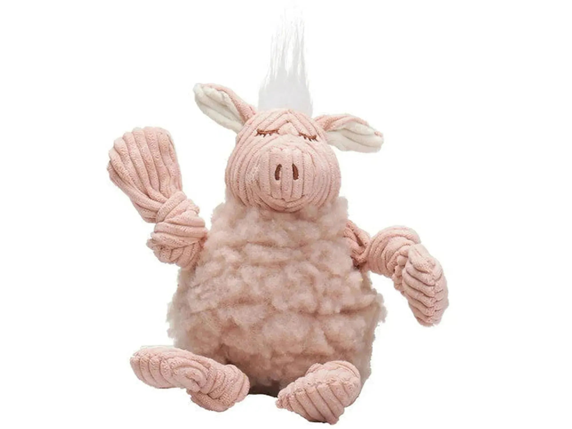 Liten rosa HuggleHounds Penelope Gris hundeleke i cordfløyel og fleece med knutede armer og ben.