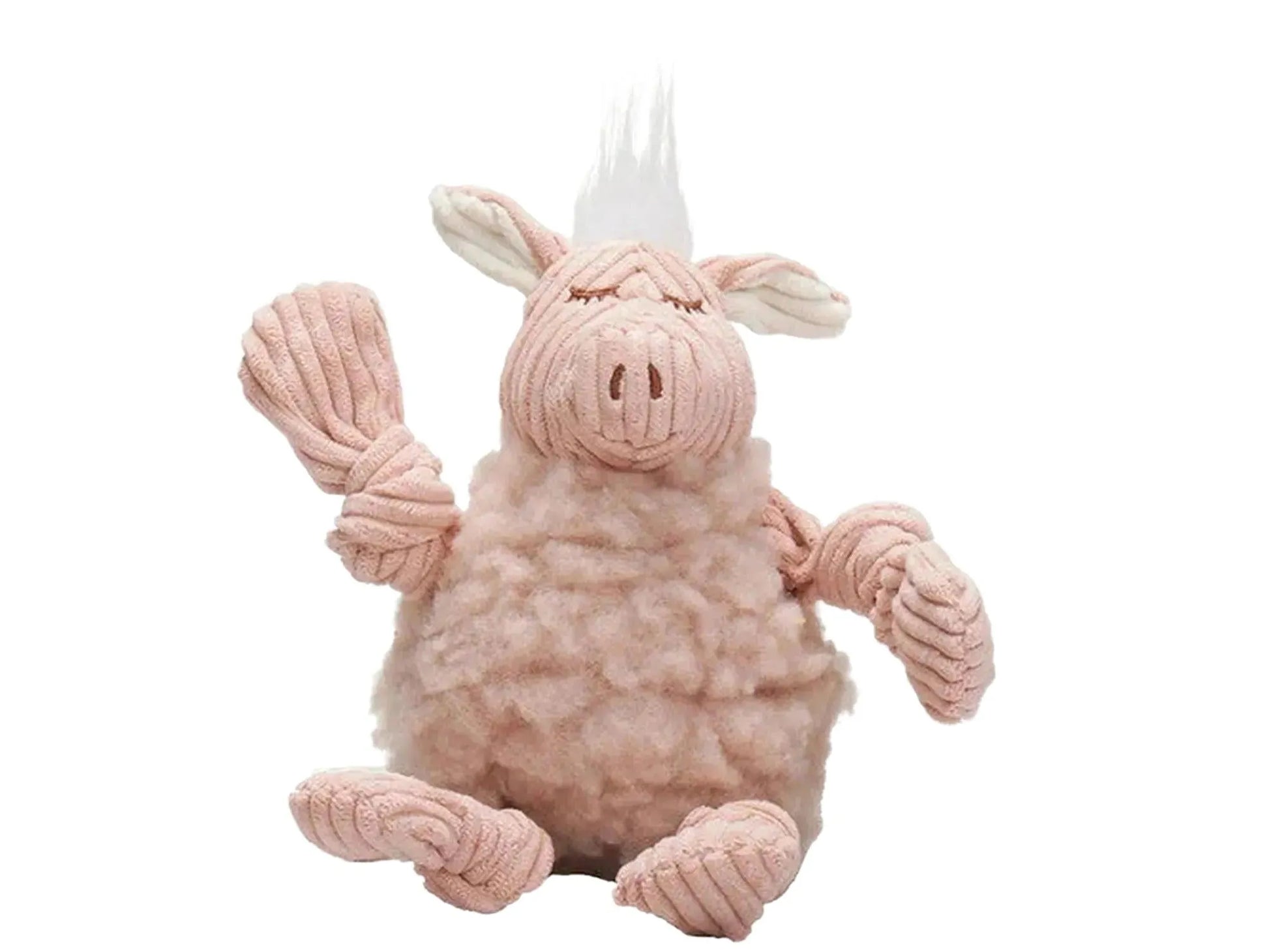 Liten rosa HuggleHounds Penelope Gris hundeleke i cordfløyel og fleece med knutede armer og ben.