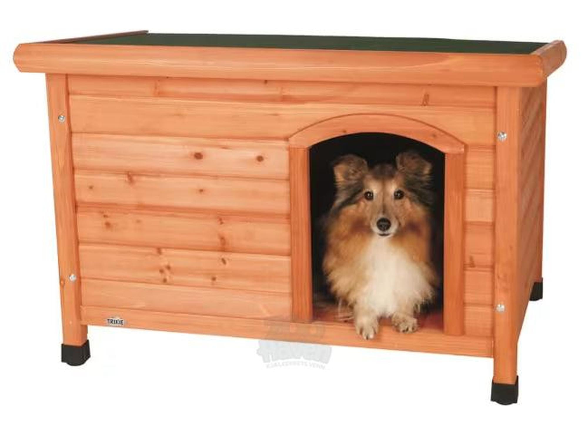Hundehus Classic i Tre med Flatt Tak – Brun