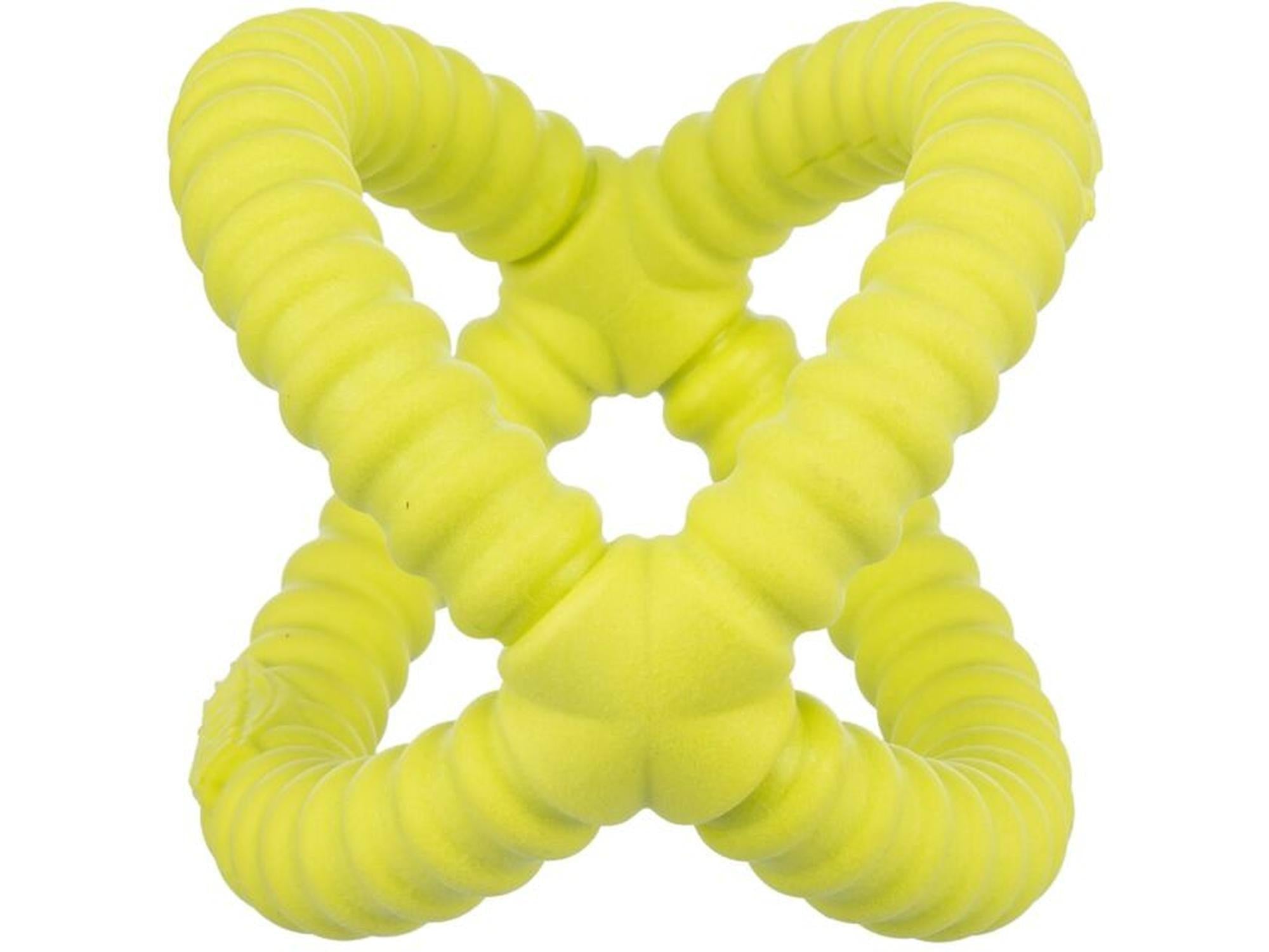 Gul, flytende Hundeleke Aqua Toy Tugger i TPR, Ø14 cm, med fire sammenkoblede, ribbete løkker.