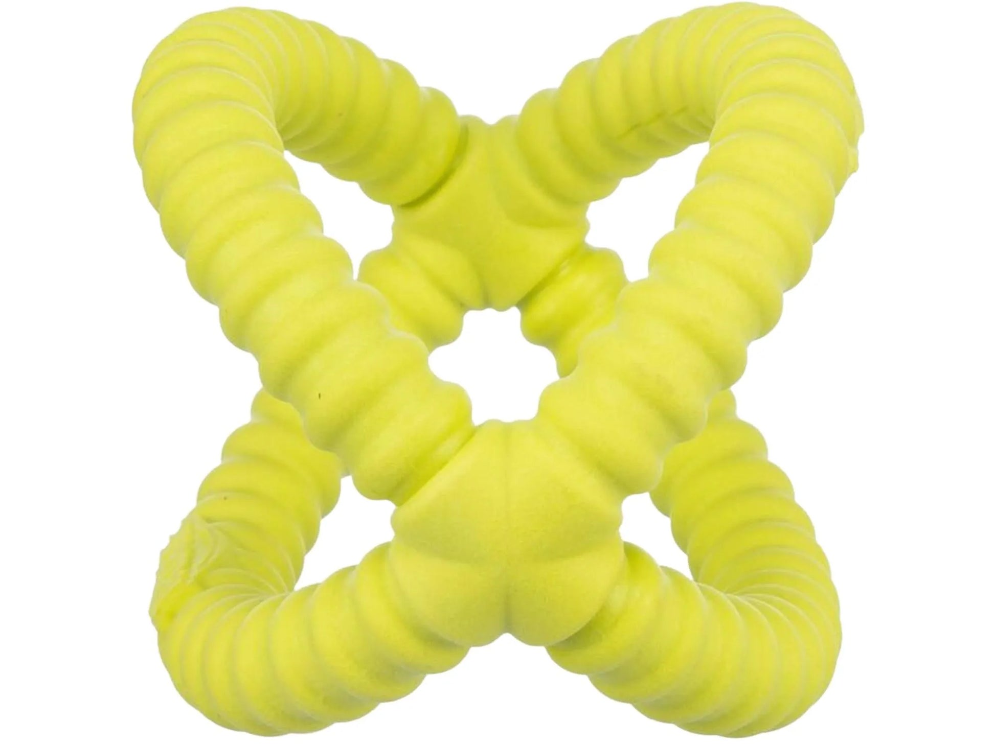 Gul, flytende Hundeleke Aqua Toy Tugger i TPR, Ø14 cm, med fire sammenkoblede, ribbete løkker.
