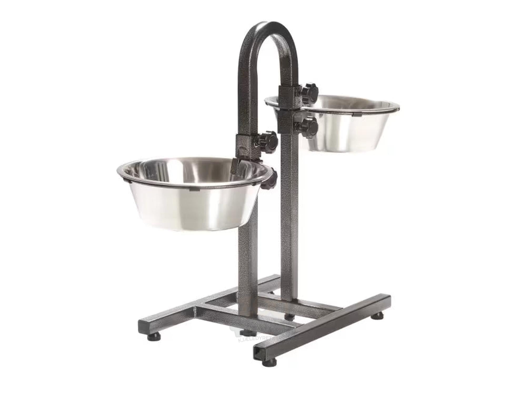 Hundestativ i rustfritt stål 43 cm høy med 2×2,8 L skåler
