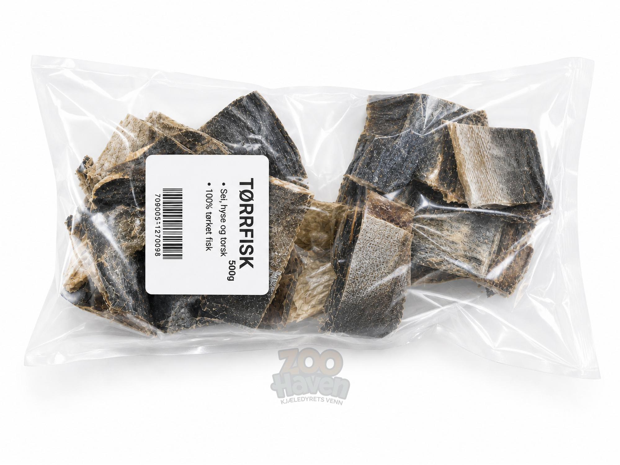 Hundetørrfisk 500g – Naturlig Tørket Sei, Hyse og Torsk Tygg til Hund