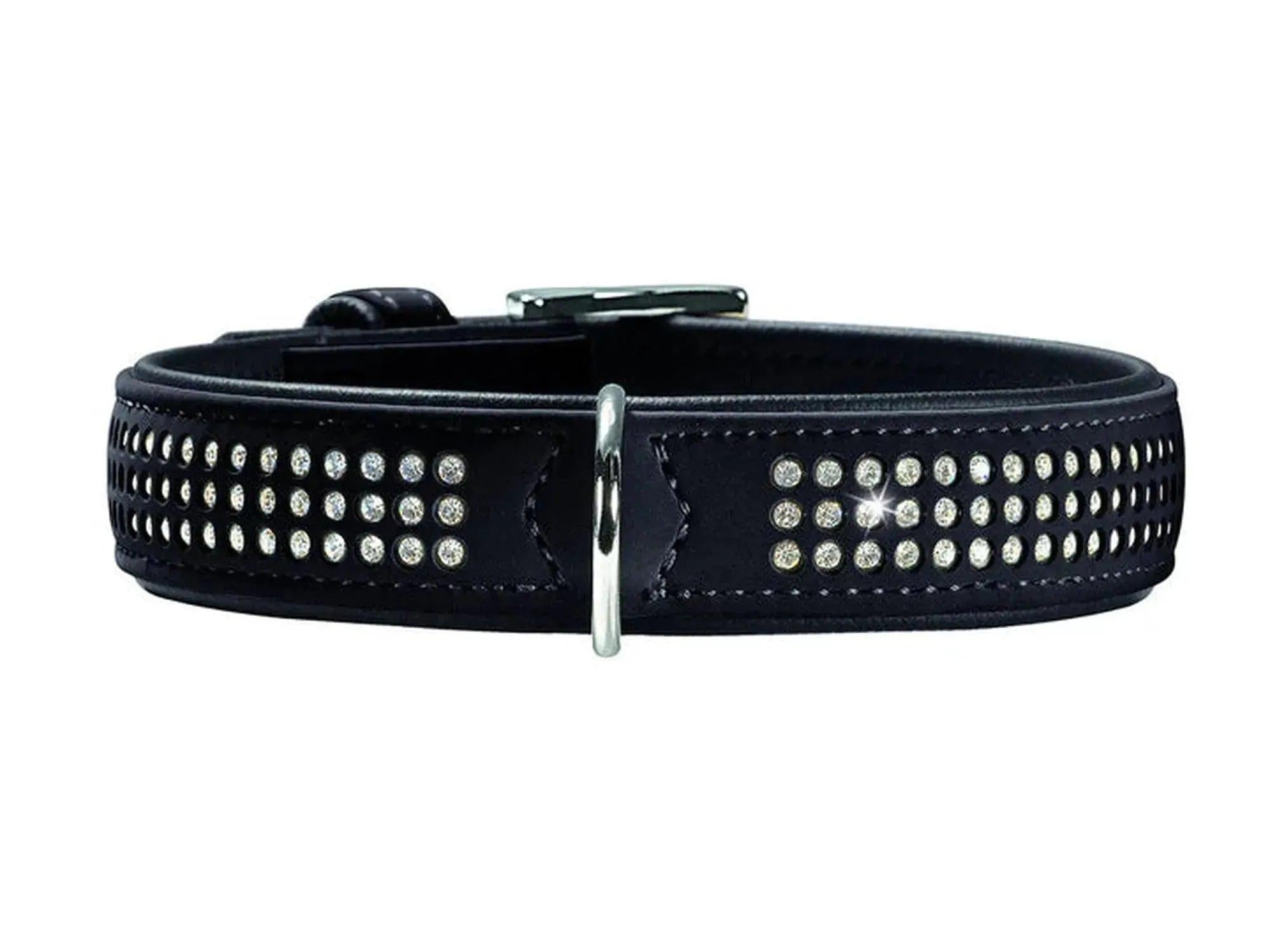 Hunter Softie Triluxe hundehalsbånd, 60 cm, i sort med to rader dekorative steiner og metallring.