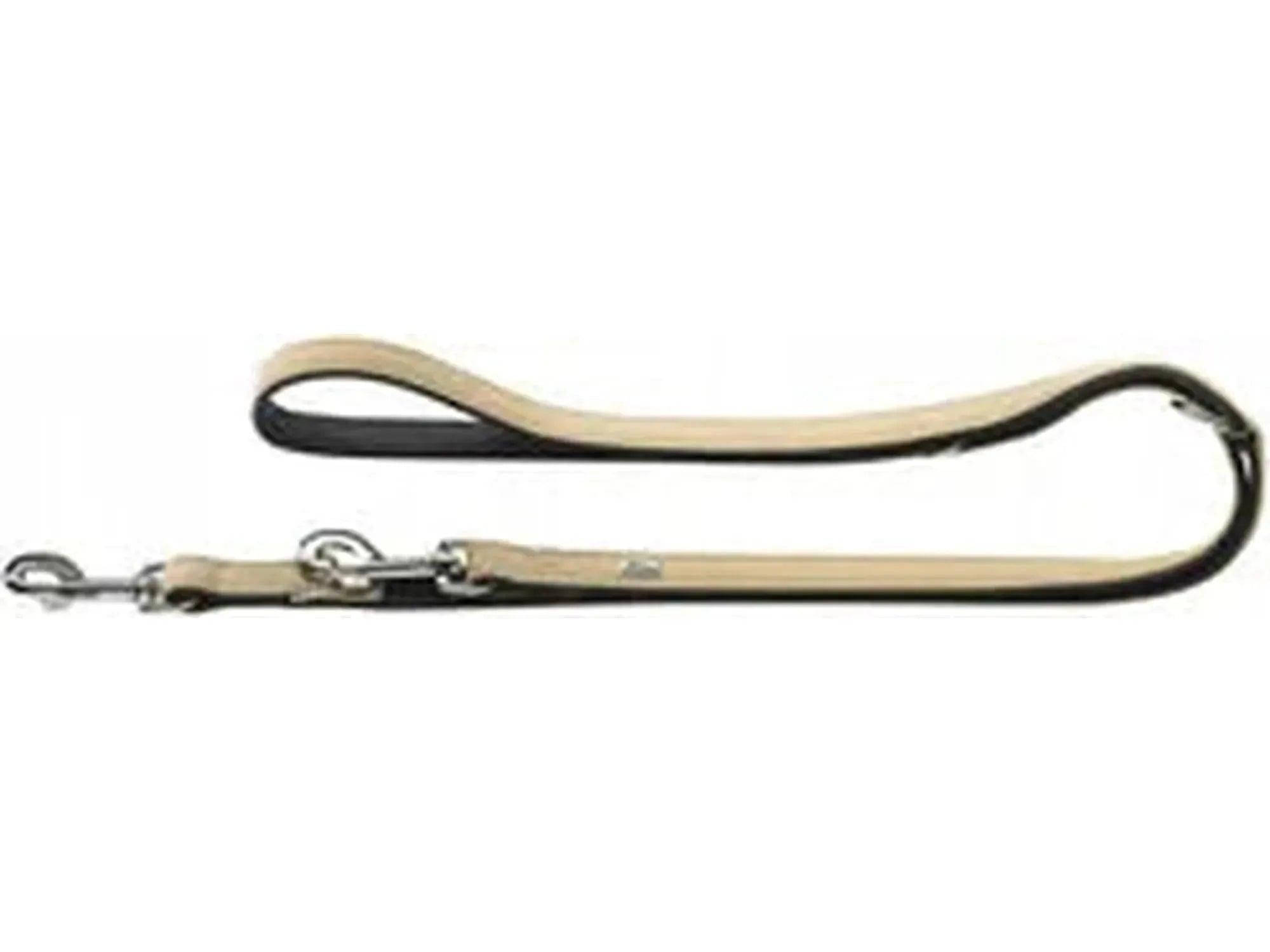 Hunter T-Leash Softie hundebånd i beige og sort kunstskinn, 200 cm langt, med karabinkrok.