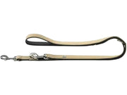 Hunter T-Leash Softie hundebånd i beige og sort kunstskinn, 200 cm langt, med karabinkrok.
