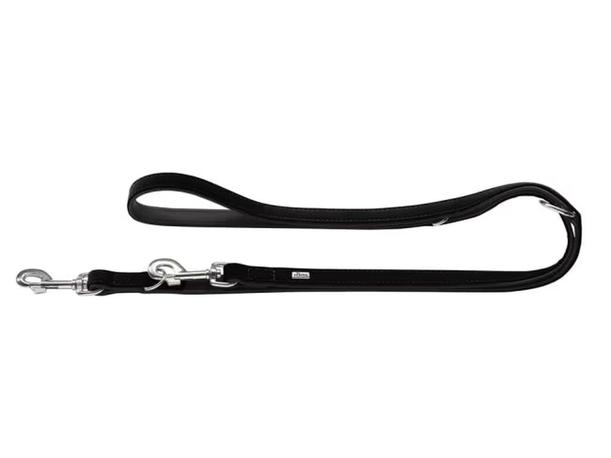 Hunter T-Leash Softie hundebånd i sort kunstskinn, 200 cm, med sølvfarget karabinkrok.