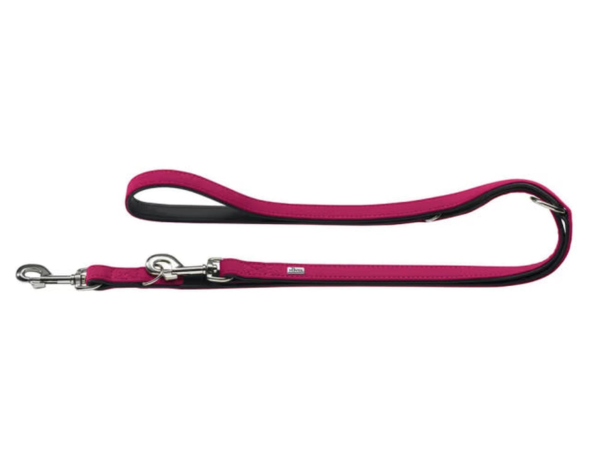 Hunter T-Leash Softie hundebånd i raspberry kunstskinn med sort fôr, karabinkrok og D-ring.