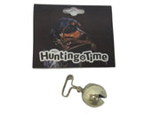 Gyllen messing hundeklokke, 3 cm i diameter, i plastemballasje med HuntingTime logo.