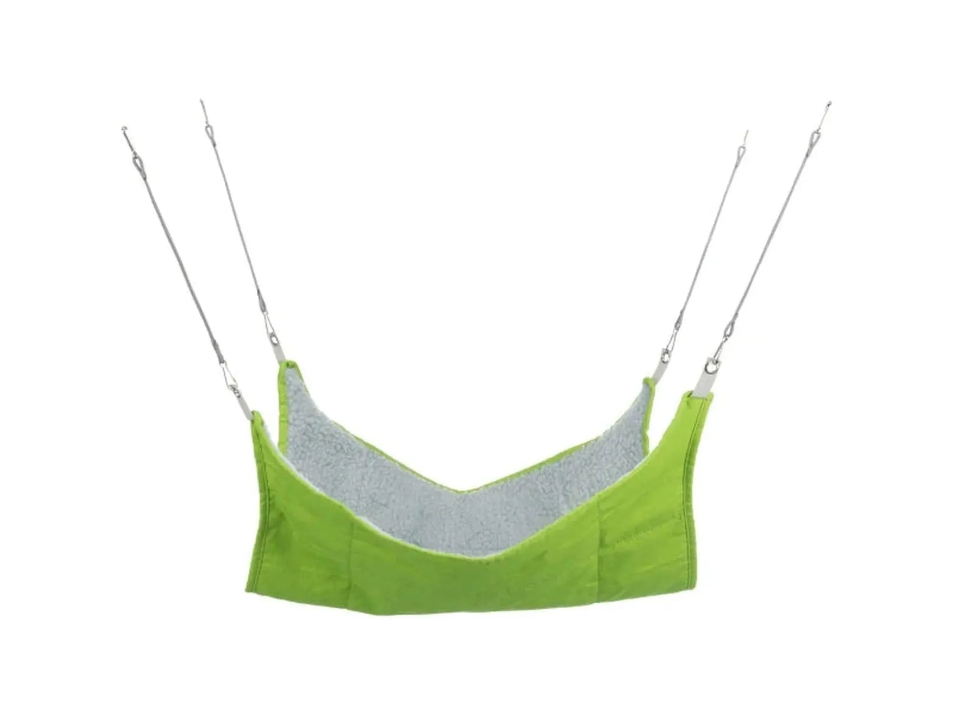 Grønn Ilderleke 6913 nylon hengekøye med mykt, plysj-lignende interiør for smådyr, 45x45cm.
