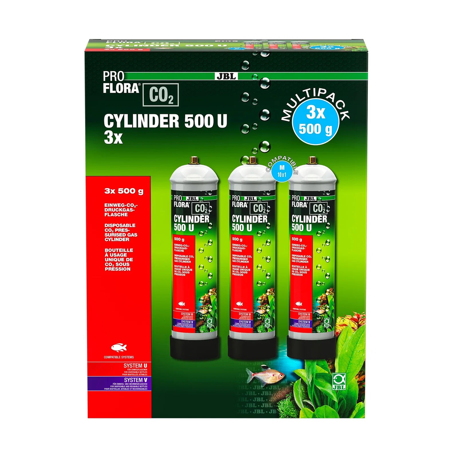 JBL ProFlora CO2 Cylinder 500 U 3x CO2-flasker til Akvarium (3 stk à 500g)