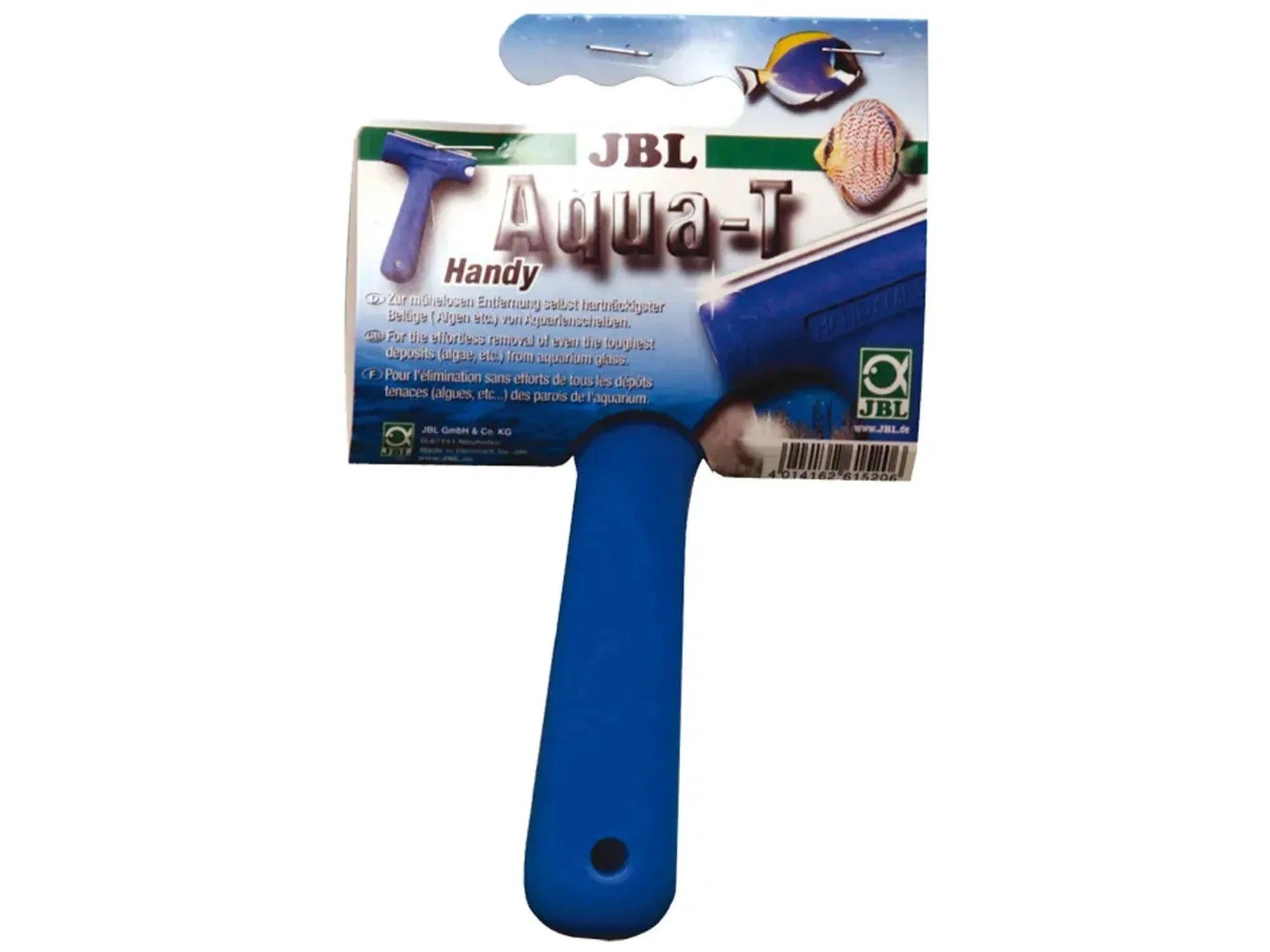 JBL Aqua-T Handy blå algeskrape med 7 cm rustfritt stålblad og beskyttelseshette i emballasje.