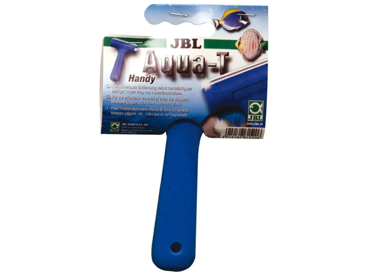 JBL Aqua-T Handy blå algeskrape med 7 cm rustfritt stålblad og beskyttelseshette i emballasje.