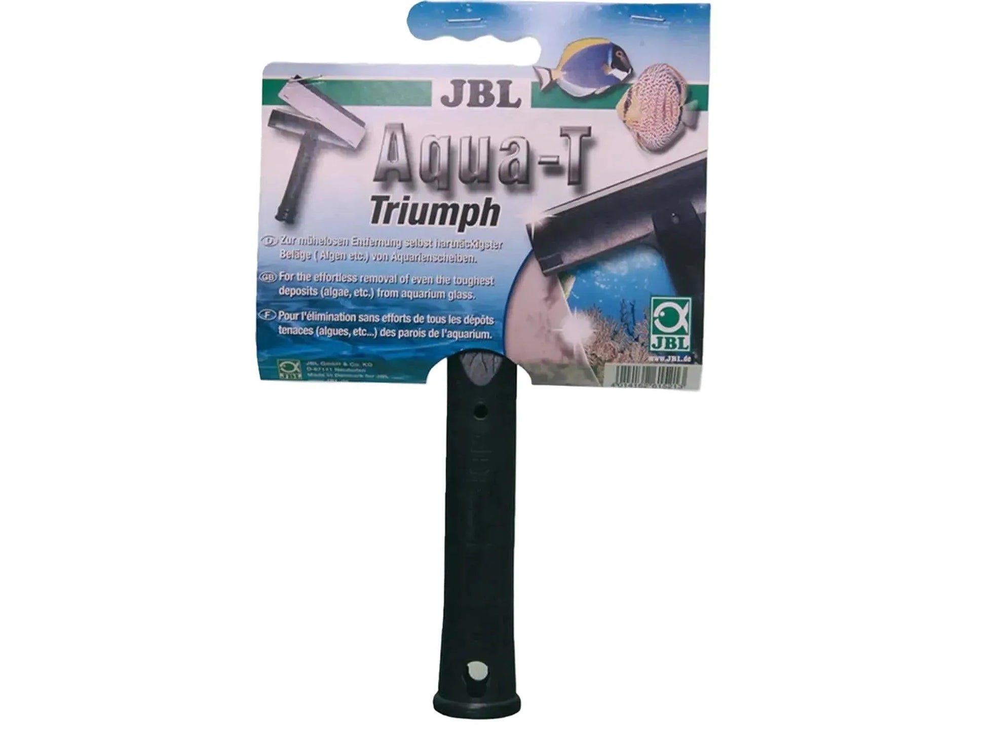 JBL Aqua-T Triumph algskrape med svart håndtak og 14 cm bredt blad for akvarierengjøring.