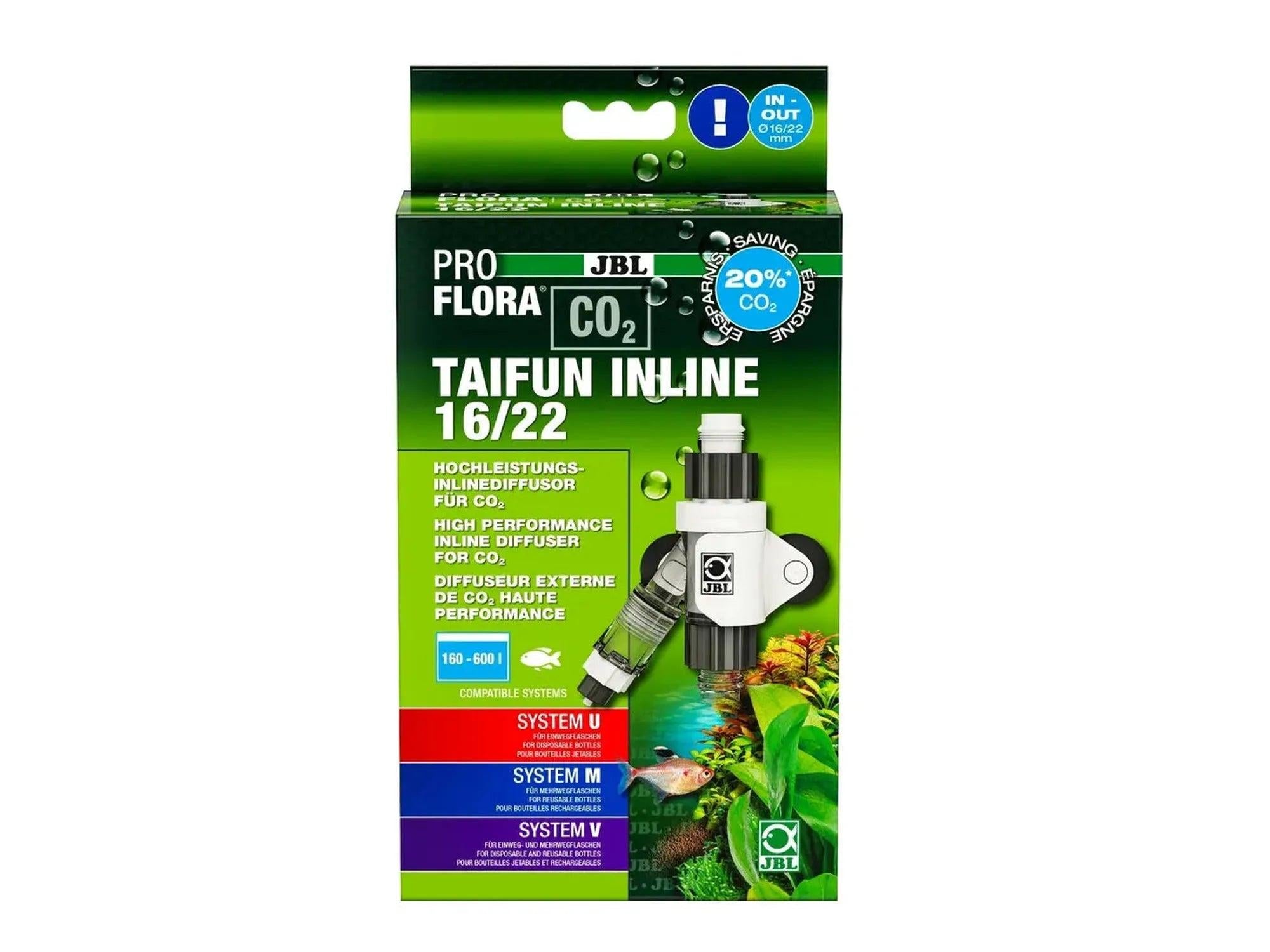 JBL ProFlora Direct 16/22 inline CO2-diffusor i grønn produkteske med integrert bobleteller og keramisk membran.