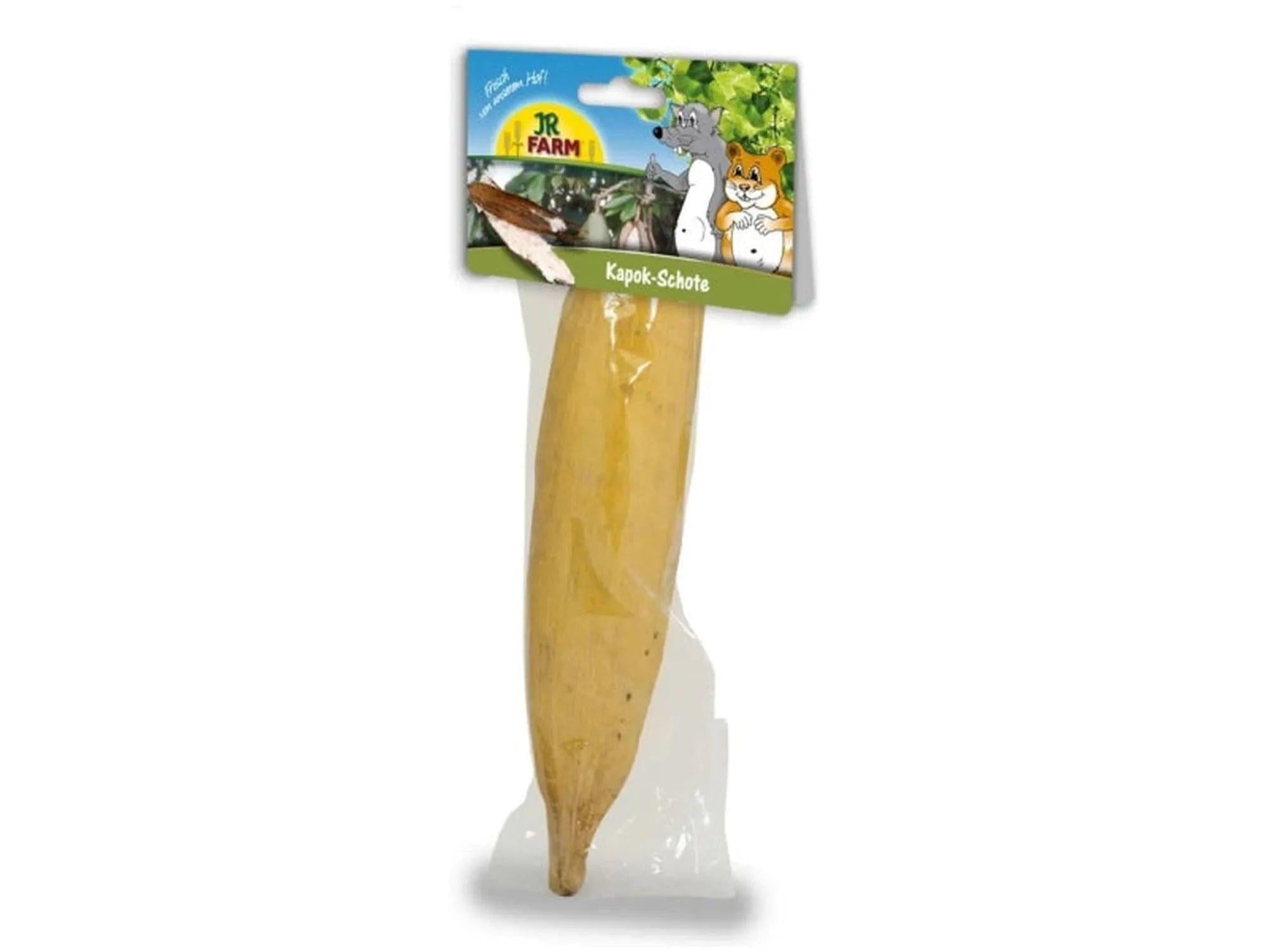 JR FARM Kapok-Schote i klar emballasje, med en naturlig, lysbrun kapokskål.