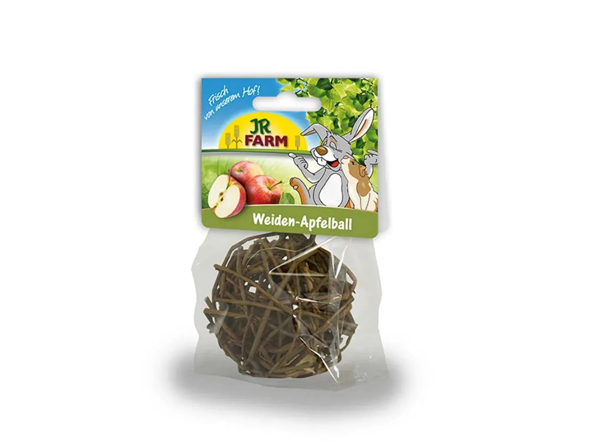JR Farm Äppleboll i videtre, en naturlig gnagerleke med eplebiter, i klar emballasje.