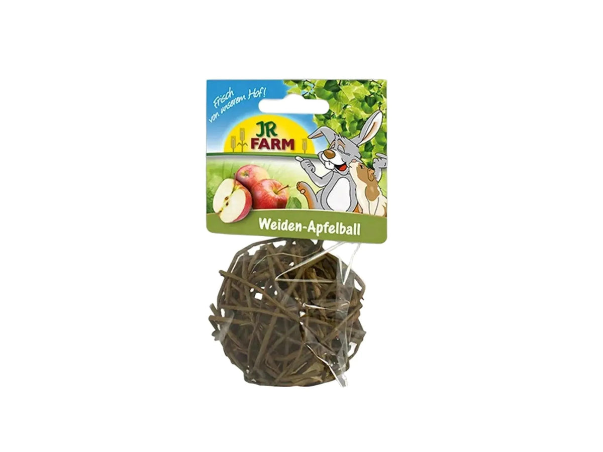 JR Farm Äppleboll i videtre, en naturlig gnagerleke med eplebiter, i klar emballasje.