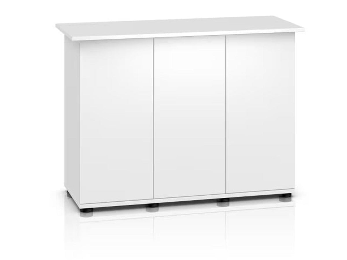 Juwel Rio SBX akvarieskap i hvit, med tre dører og minimalistisk design.